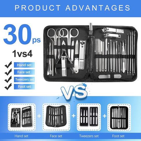 Manicure Set 30 in 1 Nail Clipper set,RedFlow Nail Clippers,Fingernail & Toenail Clippers,Manicure Tools,Pedicure Tools,Suitable for Travel Manicure Kit (A-Black) in Saudi Arabia