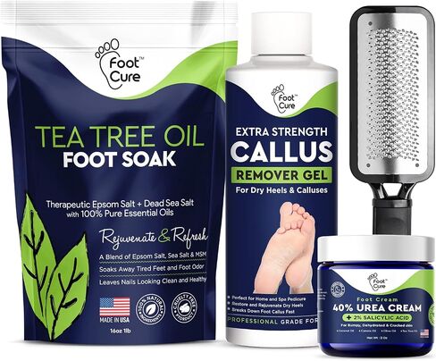 Callus Remover for Feet with Extra Strength Gel & Foot Pumice Stone Set - Easy Way to Remove Hard Calluses & Dead Skin Build-Up - Professional at-Home Foot Care for Men & Women - Made in The USA in Saudi Arabia