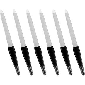 Metal Nail Files Made of Stainless Steel with Sharp Pointed Tip Non Slip Handle, Double Sided Sapphire Grit for Natural Nails Fingernails Toenail limas de uñas metálicas Color Black (6 Pcs)
