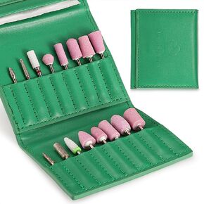 Novedrlife Nail Drill Bits Organizer Bag, 18 Holes Nail Drill Machine Storage Case Portable Nail Bit Container, Waterproof Nail Drill Tool Holder Wallet Folding Storage Pouch for Travel or Home, Green in Kuwait