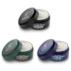 كريم حلاقة فاخر من 3 عبوات - خشب الصندل والنعناع والأوكالبتوس، المريمية المتصلبة - صابون حلاقة ناعم وناعم وحريري - رغوة غنية للحصول على حلاقة أكثر نعومة - 100 مل in Kuwait