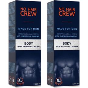 No Hair Crew Body At Home Hair Removal Cream for Manscaping Unwanted Hair with Energizing Ginseng, Premium Depilatory, Painless & Flawless, Made for Men, 200ml