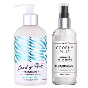 Coochy Plus Intimate Shaving Complete Kit - COCO ALLURE & Organic After Shave Protection Soothing Moisturizer Mist – Antioxidant Formula Prevents Razor Burns, Itchiness & Ingrown Hairs