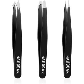 Tweezers Set, Professional Stainless Steel Tweezers for Eyebrows, Great Precision for Facial Hair, Splinter and Ingrown Hair Removal (3 Count / 3.8inch, Black)