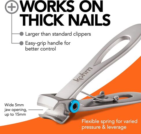 ماكينة قص أظافر KOHM للأظافر السميكة - شديدة التحمل، مقص احترافي لأظافر اليدين والقدمين بفم واسع للرجال والنساء وكبار السن، فضي in Kuwait