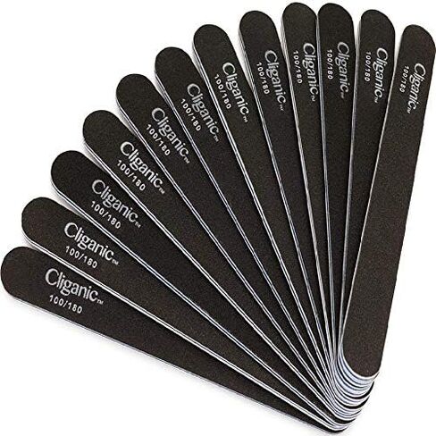 12 Pack Nail File Set: 180/240 Grit | Professional Emery Boards for Natural, Gel & Acrylic Nails | Washable Double Sided Kit | Cliganic 90 Days Warranty in Saudi Arabia
