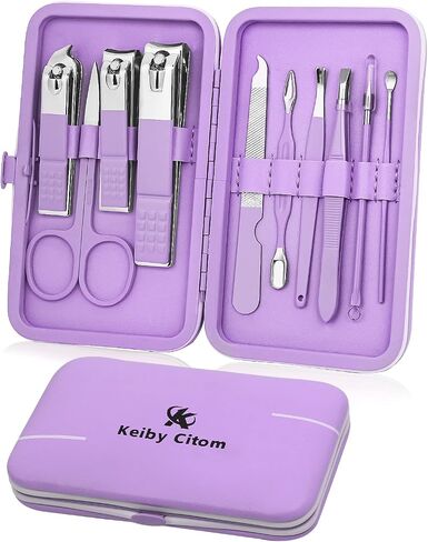Manicure Set 10pcs Professional Nail Clippers Kit Pedicure Care Tools-Stainless Steel Grooming Tools for Travel (Violet) in Kuwait