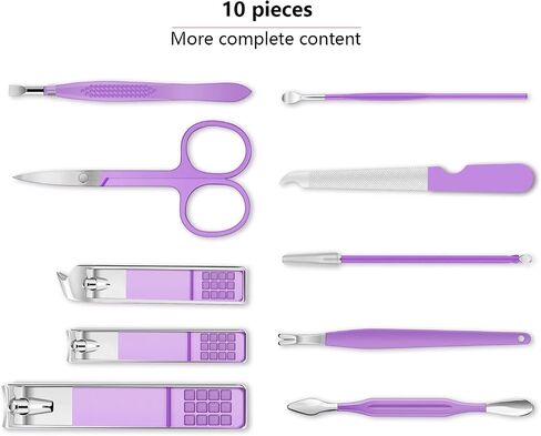 Manicure Set 10pcs Professional Nail Clippers Kit Pedicure Care Tools-Stainless Steel Grooming Tools for Travel (Violet) in Kuwait