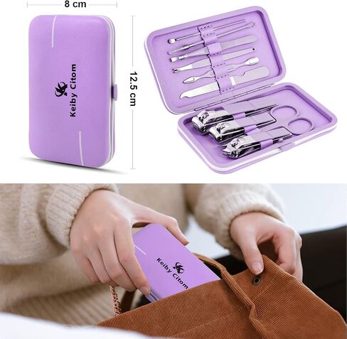 Manicure Set 10pcs Professional Nail Clippers Kit Pedicure Care Tools-Stainless Steel Grooming Tools for Travel (Violet) in Kuwait