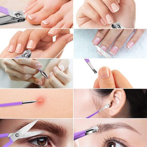 Manicure Set 10pcs Professional Nail Clippers Kit Pedicure Care Tools-Stainless Steel Grooming Tools for Travel (Violet) in Kuwait