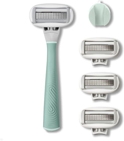 Flamingo 5-Blade Razors for Women - 1 Razor Handle + 4 5-Blade Refills + 1 Shower Holder - Chrome in Saudi Arabia