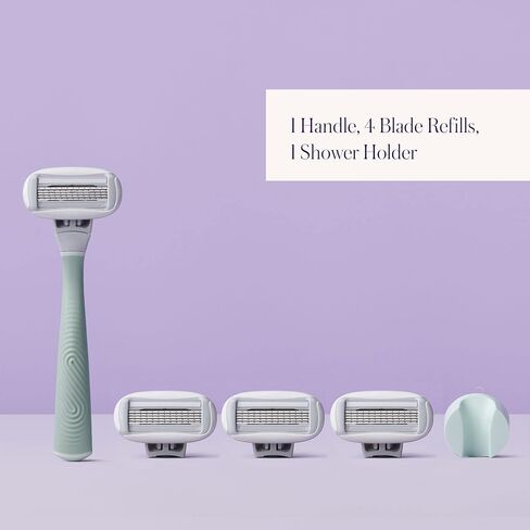 Flamingo 5-Blade Razors for Women - 1 Razor Handle + 4 5-Blade Refills + 1 Shower Holder - Chrome in Saudi Arabia