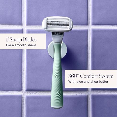 Flamingo 5-Blade Razors for Women - 1 Razor Handle + 4 5-Blade Refills + 1 Shower Holder - Chrome in Saudi Arabia