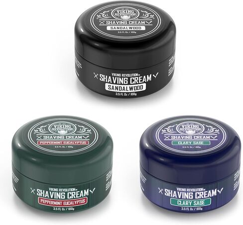 كريم حلاقة فاخر من 3 عبوات - خشب الصندل والنعناع والأوكالبتوس، المريمية المتصلبة - صابون حلاقة ناعم وناعم وحريري - رغوة غنية للحصول على حلاقة أكثر نعومة - 100 مل in Kuwait