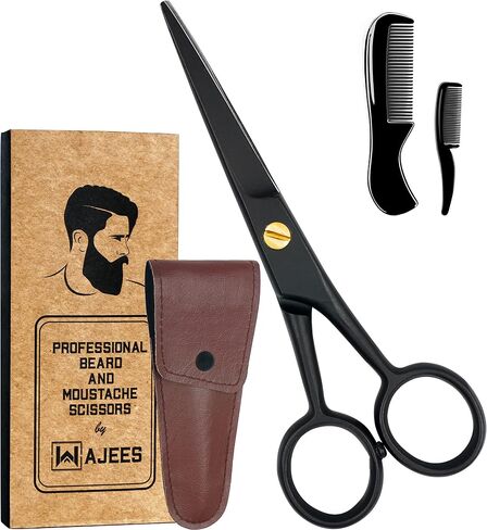 WAJEES Beard Scissors for Men A Complete Set of Grooming Scissors Men, 1 Mustache Comb, & 1 Beard Grooming Comb in a Carrying Pouch Perfect Mustache Scissors, Men’s Facial Hair Scissors in Saudi Arabia