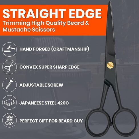 WAJEES Beard Scissors for Men A Complete Set of Grooming Scissors Men, 1 Mustache Comb, & 1 Beard Grooming Comb in a Carrying Pouch Perfect Mustache Scissors, Men’s Facial Hair Scissors in Saudi Arabia