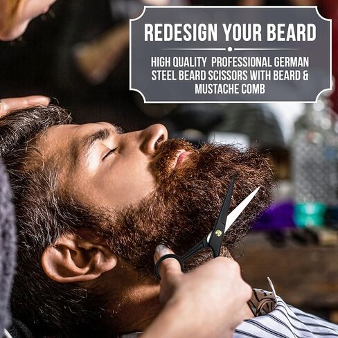 WAJEES Beard Scissors for Men A Complete Set of Grooming Scissors Men, 1 Mustache Comb, & 1 Beard Grooming Comb in a Carrying Pouch Perfect Mustache Scissors, Men’s Facial Hair Scissors in Saudi Arabia