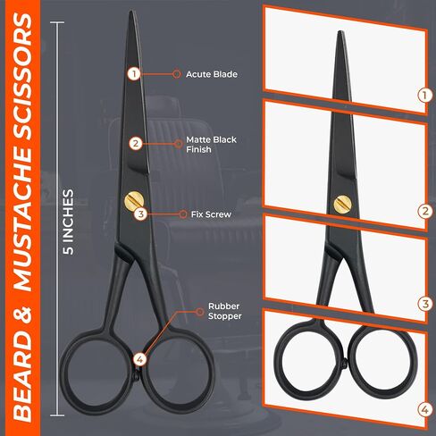 WAJEES Beard Scissors for Men A Complete Set of Grooming Scissors Men, 1 Mustache Comb, & 1 Beard Grooming Comb in a Carrying Pouch Perfect Mustache Scissors, Men’s Facial Hair Scissors in Saudi Arabia