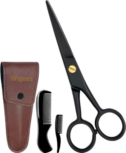 WAJEES Beard Scissors for Men A Complete Set of Grooming Scissors Men, 1 Mustache Comb, & 1 Beard Grooming Comb in a Carrying Pouch Perfect Mustache Scissors, Men’s Facial Hair Scissors in Saudi Arabia