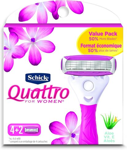 عبوات شفرات الحلاقة كواترو فائقة النعومة من شيك للنساء، عبوة اقتصادية، عدد 6 (عبوة من قطعة واحدة) in Kuwait