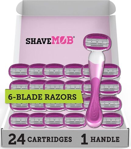 مجموعة شفرات الحلاقة النسائية ShaveMOB ذات 6 شفرات (مقبض رأس مرن + 12 عبوة إضافية) - مجموعة الحلاقة المثالية in Kuwait