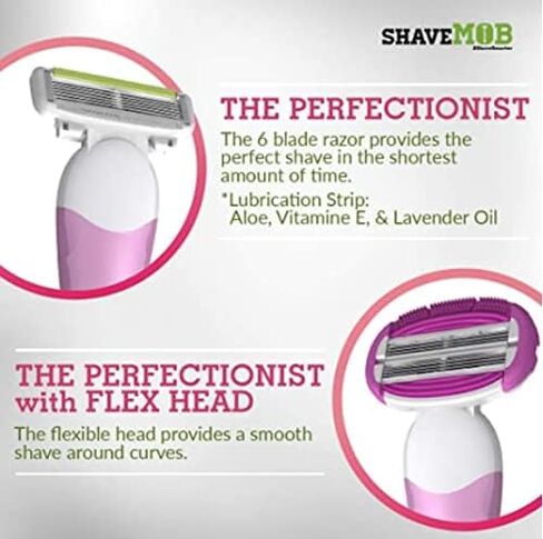 مجموعة شفرات الحلاقة النسائية ShaveMOB ذات 6 شفرات (مقبض رأس مرن + 12 عبوة إضافية) - مجموعة الحلاقة المثالية in Kuwait