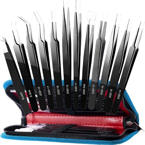 Antonki Tweezers, Precision Tweezers Set, Craft Tweezer Kit, Soldering Tweezers, Jewelry Tweezers, Pointed Ingrown Hair Tweezers, Eyelash Extension Tweezers, Eyebrow Tweezers - 12 Pack with Case in Saudi Arabia