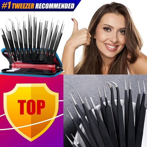 Antonki Tweezers, Precision Tweezers Set, Craft Tweezer Kit, Soldering Tweezers, Jewelry Tweezers, Pointed Ingrown Hair Tweezers, Eyelash Extension Tweezers, Eyebrow Tweezers - 12 Pack with Case in Saudi Arabia