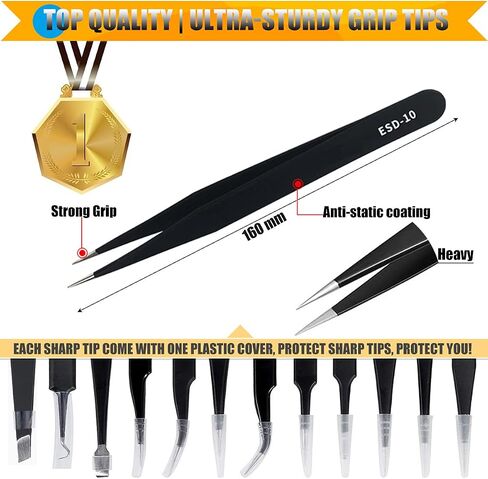 Antonki Tweezers, Precision Tweezers Set, Craft Tweezer Kit, Soldering Tweezers, Jewelry Tweezers, Pointed Ingrown Hair Tweezers, Eyelash Extension Tweezers, Eyebrow Tweezers - 12 Pack with Case in Saudi Arabia