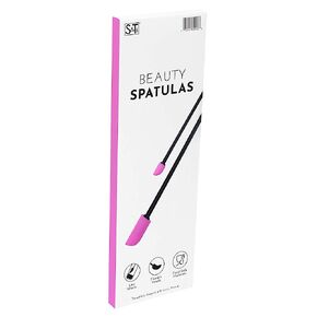 S&T INC. Makeup Spatula, Large and Mini Silicone Spatula Set for Cosmetics, Shampoo, Hair Care, and Skin Care Products, 2 Piece Set, Black/Pink