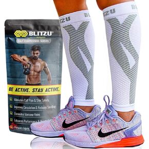BLITZU Calf Compression Sleeves, Footless Compression Socks for Men & Women | Leg Support Brace, Shin Splint Pain Relief, Reduce Varicose Vein Swelling, Muscle Recovery, Running, Nursing, Fitness, Travel in Saudi Arabia