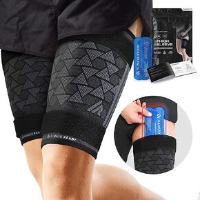 Always Ready, Thigh Compression Support Sleeve (2 Per Pack) with Hot & Cold Gel Pack for Hamstring & Quadricep Muscle Strains & Injury, Men & Women, Two Adjustable Compression Straps, Non-Slip (L) in Saudi Arabia