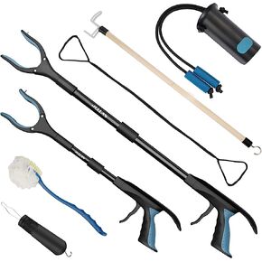7-Piece Hip Replacement Recovery Kit, 2 Pcs Foldable Grabbers (32" & 23") with Shoehorn, Sock Aid Device, Dressing Aids Stick for Elderly, Button Hook, Leg Lifter, Long Handled Bath Sponge in Kuwait