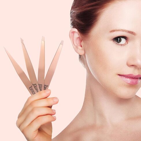 مجموعة ملاقط للحواجب، ذات طرف مائل وملقط للحواجب المدببة، دقة رائعة لشعر الوجه والحواجب، والشعر الناشئ تحت الجلد، والشظايا، والرؤوس السوداء، ومزيل القراد (4 قطع) (متعدد الألوان) in Kuwait