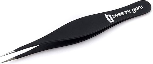 Tweezer Guru Pointed Tweezers - Sharp Precision Needle Nose Tip, Best Tweezers for Eyebrows and Ingrown Hair, Surgical Pointed for Blackheads & Splinters (Black) in Kuwait