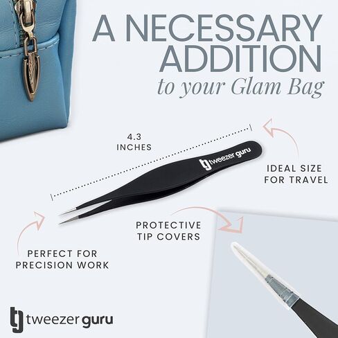 Tweezer Guru Pointed Tweezers - Sharp Precision Needle Nose Tip, Best Tweezers for Eyebrows and Ingrown Hair, Surgical Pointed for Blackheads & Splinters (Black) in Kuwait