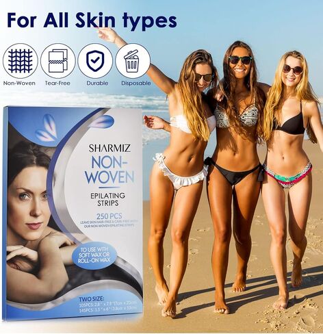 Non Woven Wax Strips 250 Pieces, Body and Facial Wax Strips for Hair Removal (Does Not Contain Wax) , Large 2.8“ x 7.9“ and Small 1.5" x 3.9“ Waxing Strips in Saudi Arabia
