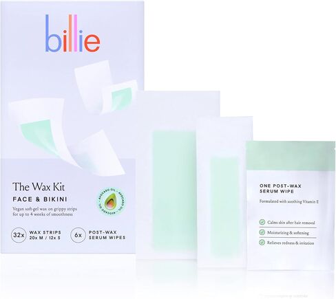Billie Wax Kit - Body & Underarm - Easy & Convenient - No Heat - Made With Aloe & Avocado Oil - Vegan Soft-Gel - 36 wax strips - 6 post-wax serum wipes in Saudi Arabia