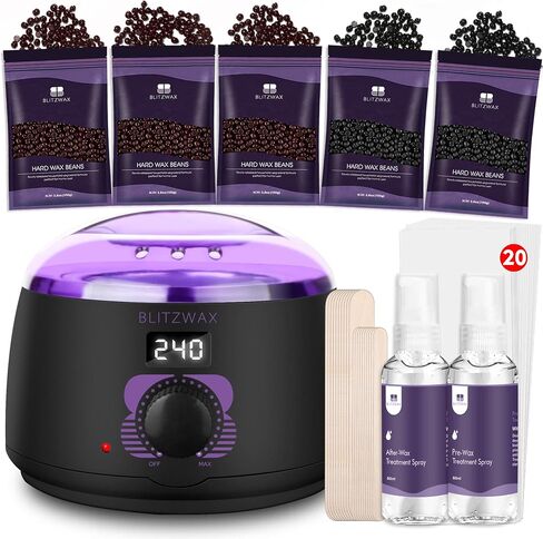 BLITZWAX Waxing Kit for Women Men Digital Wax Warmer Hard Wax Kit with 50 Wax Accessories 17.5oz Beans for Full Body Brazilian Bikini Armpit Hair Removal in Saudi Arabia
