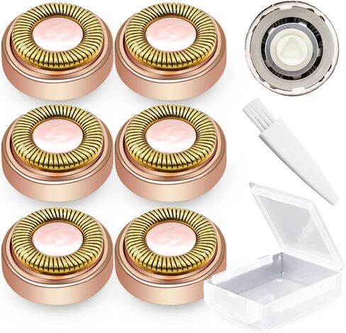 رؤوس بديلة خالية من العيوب، متوافقة مع اداة ازالة شعر الوجه بدون عيوب كما تظهر على التلفزيون، الجيل 1 مطلية بالذهب (6 قطع) مع فرشاة تنظيف وتخزين حافظة in Kuwait