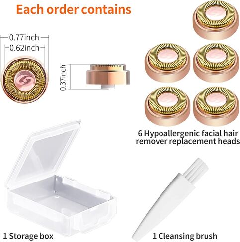 رؤوس بديلة خالية من العيوب، متوافقة مع اداة ازالة شعر الوجه بدون عيوب كما تظهر على التلفزيون، الجيل 1 مطلية بالذهب (6 قطع) مع فرشاة تنظيف وتخزين حافظة in Kuwait