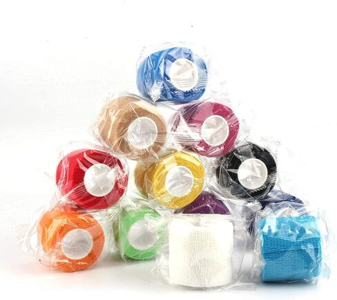 12 Packs Self Adherent Cohesive Wrap Bandages 4 Inches X 5 Yards, First Aid Tape, Elastic Self Adhesive Tape, Athletic, Sports wrap Tape, Vet Wrap, Bandage Wrap for Sports, Wrist,Ankle (Rainbow Color) in Saudi Arabia