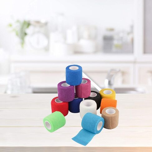12 Packs Self Adherent Cohesive Wrap Bandages 4 Inches X 5 Yards, First Aid Tape, Elastic Self Adhesive Tape, Athletic, Sports wrap Tape, Vet Wrap, Bandage Wrap for Sports, Wrist,Ankle (Rainbow Color) in Saudi Arabia