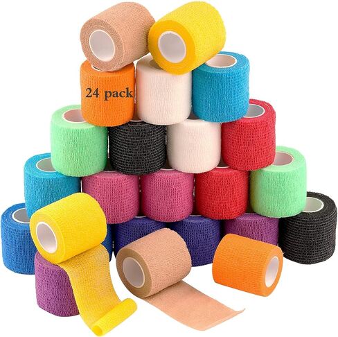 12 Packs Self Adherent Cohesive Wrap Bandages 4 Inches X 5 Yards, First Aid Tape, Elastic Self Adhesive Tape, Athletic, Sports wrap Tape, Vet Wrap, Bandage Wrap for Sports, Wrist,Ankle (Rainbow Color) in Saudi Arabia