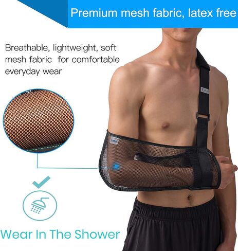 Mesh Arm Shoulder Sling - Medical Shoulder Immobilizer for Shower - Adjustable Arm Brace for Torn Rotator Cuff Injury - Right Left Arm for Men Women - Shower Sling for Elbow, Wrist in Saudi Arabia