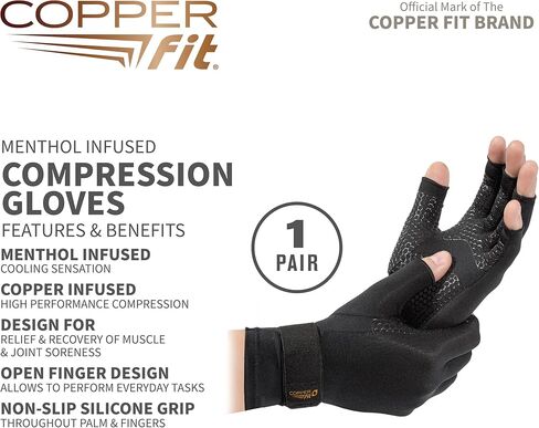 Copper Fit ICE Compression Gloves Infused with Menthol, Black, Small/Medium in Saudi Arabia
