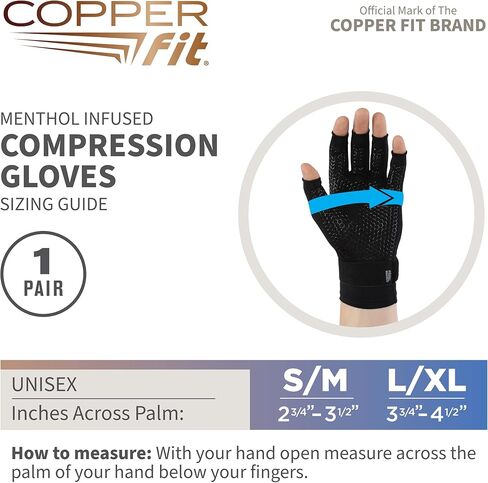 Copper Fit ICE Compression Gloves Infused with Menthol, Black, Small/Medium in Saudi Arabia