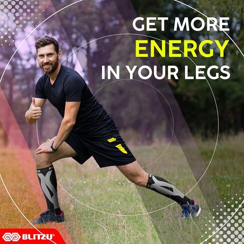 BLITZU Calf Compression Sleeves, Footless Compression Socks for Men & Women | Leg Support Brace, Shin Splint Pain Relief, Reduce Varicose Vein Swelling, Muscle Recovery, Running, Nursing, Fitness, Travel in Saudi Arabia