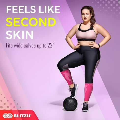 BLITZU Calf Compression Sleeves, Footless Compression Socks for Men & Women | Leg Support Brace, Shin Splint Pain Relief, Reduce Varicose Vein Swelling, Muscle Recovery, Running, Nursing, Fitness, Travel in Saudi Arabia