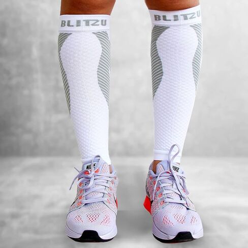 BLITZU Calf Compression Sleeves, Footless Compression Socks for Men & Women | Leg Support Brace, Shin Splint Pain Relief, Reduce Varicose Vein Swelling, Muscle Recovery, Running, Nursing, Fitness, Travel in Saudi Arabia